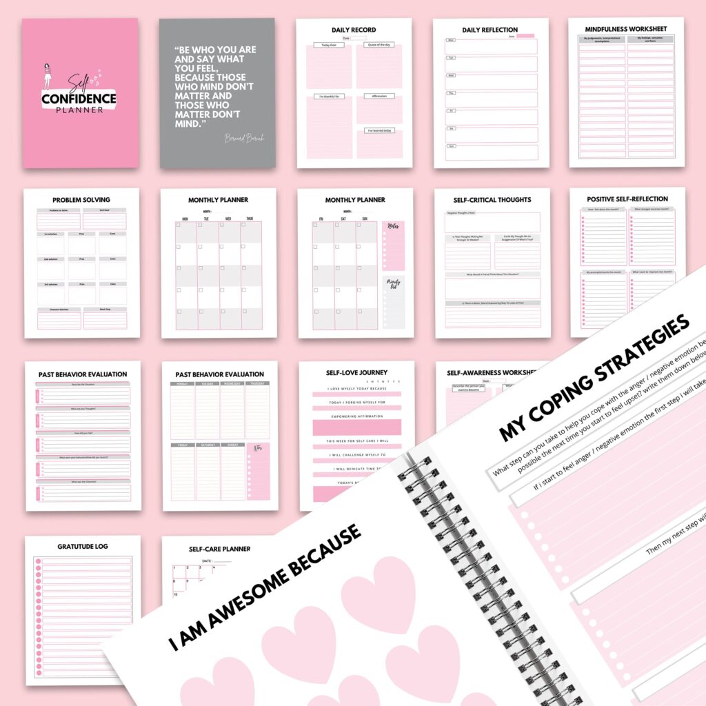 Self-confidence & self-esteem guided journal With Prompts 34 Editable Templates, 8.5×11″ Canva KDP Planner editable interiors Bundle COMMERCIAL Use