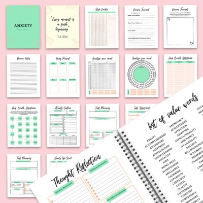 Anxiety Journal with questions, Therapy workbook 8.5x11