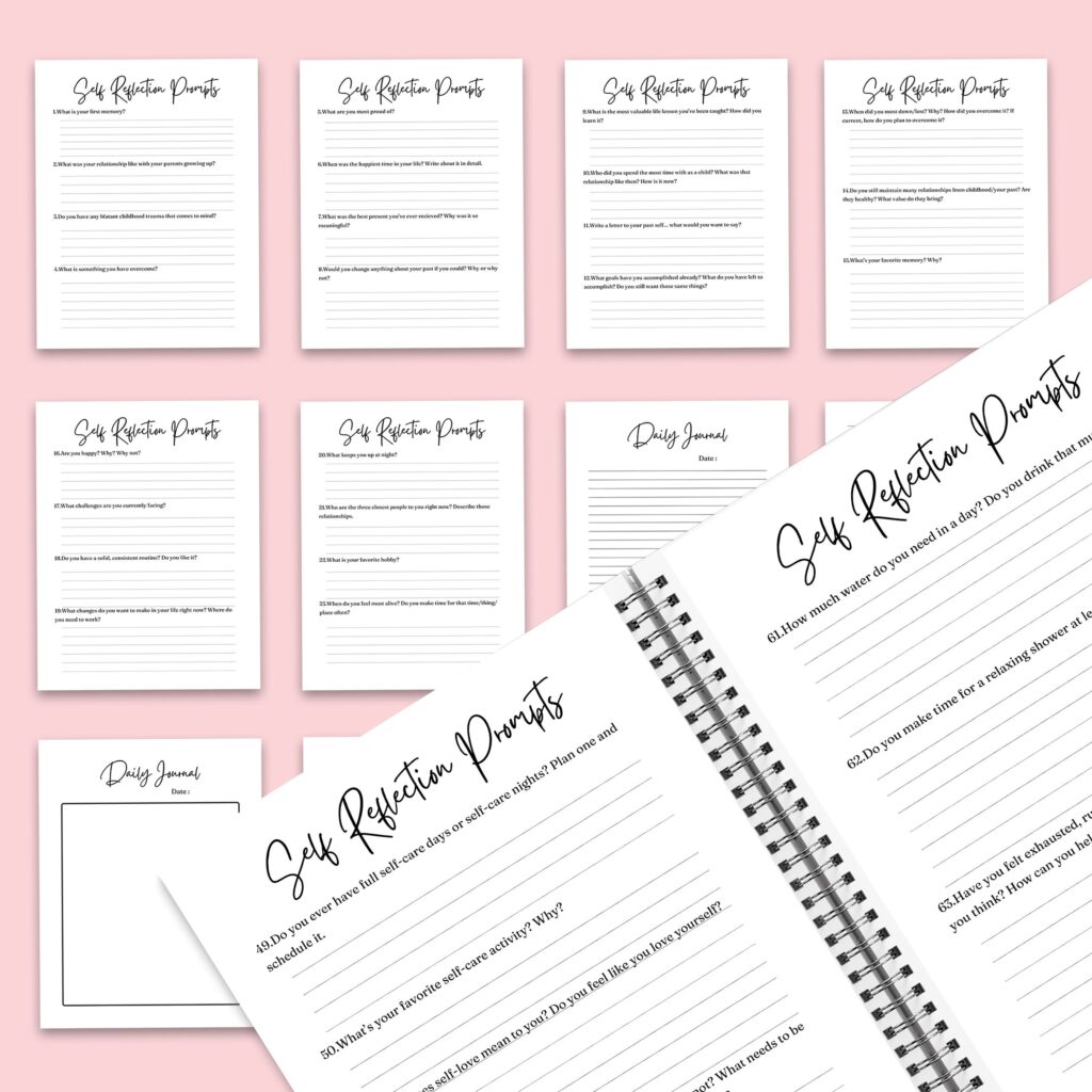 Self-Reflection guided journal With Prompts 30 Editable Templates 100 questions, 8.5×11″ Canva KDP Planner editable interiors Bundle COMMERCIAL Use