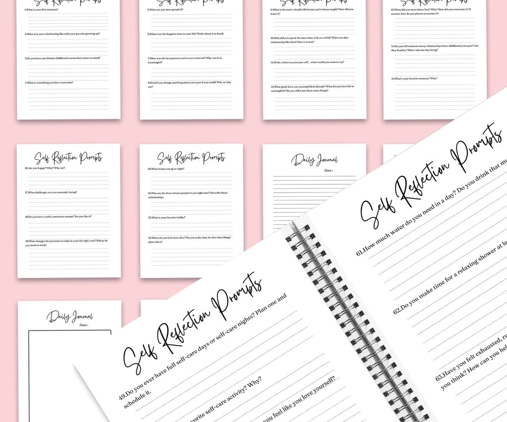 Self-Reflection guided journal With Prompts 30 Editable Templates 100 questions, 8.5×11″ Canva KDP Planner editable interiors Bundle COMMERCIAL Use