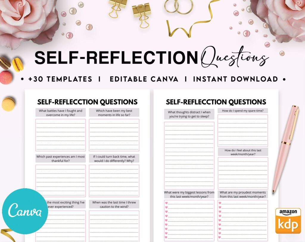 Self-confidence & self-esteem guided journal With Prompts 34 Editable Templates, 8.5×11″ Canva KDP Planner editable interiors Bundle COMMERCIAL Use