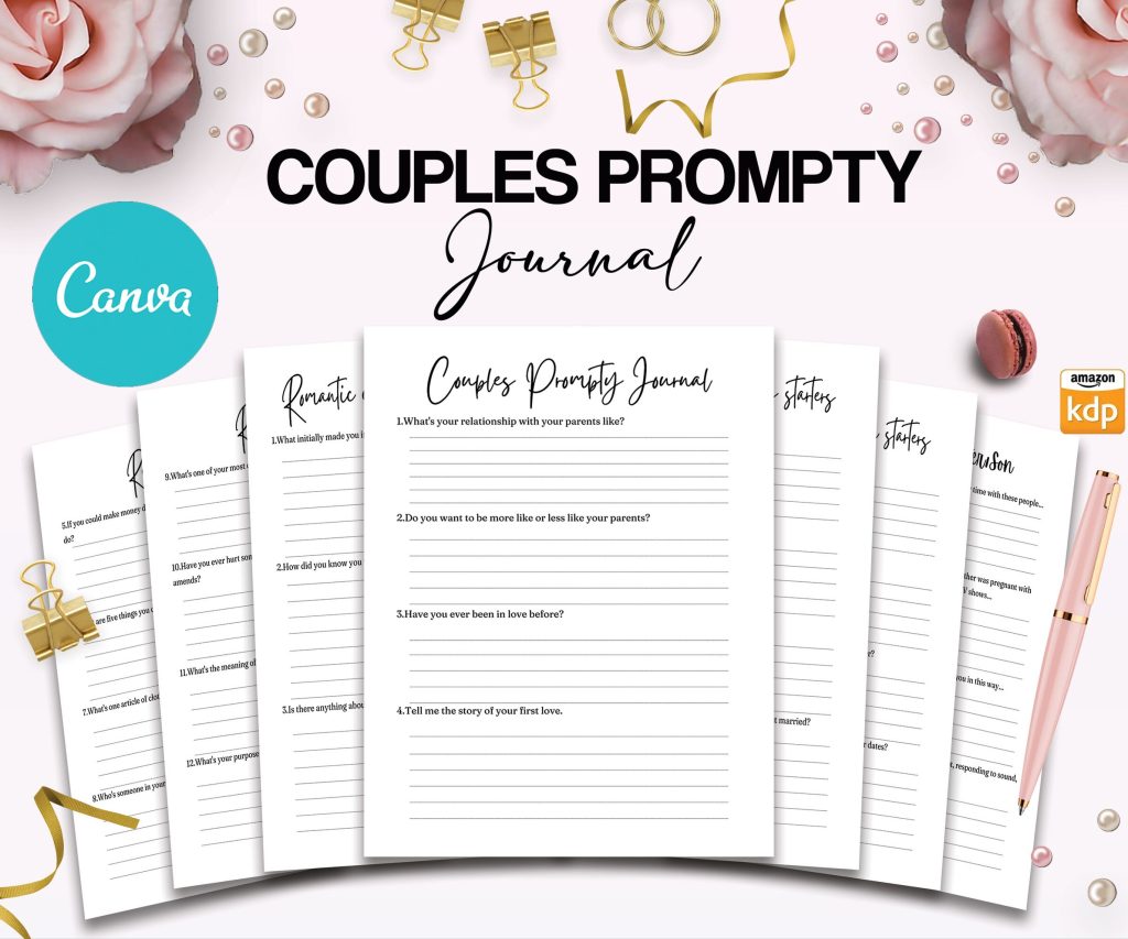 Couples & Relationship guided journal With Prompts 26 Editable Templates, 8.5×11″ Canva KDP Planner editable interiors Bundle COMMERCIAL Use