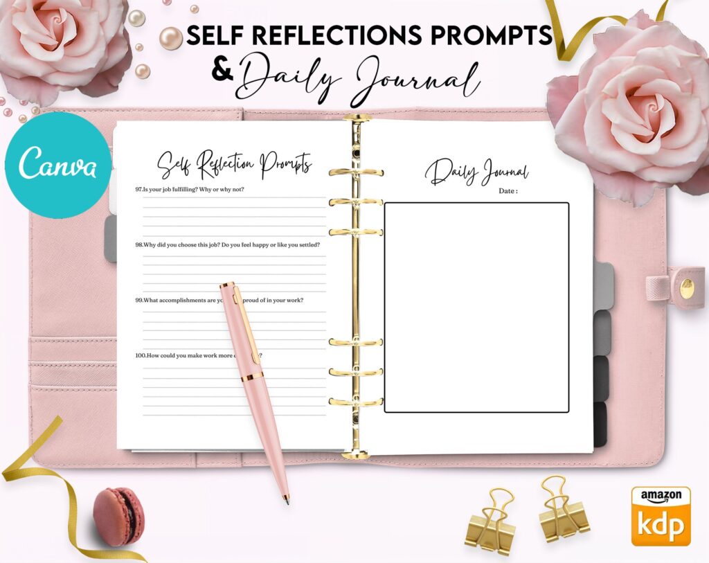 Self-Reflection guided journal With Prompts 30 Editable Templates 100 questions, 8.5×11″ Canva KDP Planner editable interiors Bundle COMMERCIAL Use
