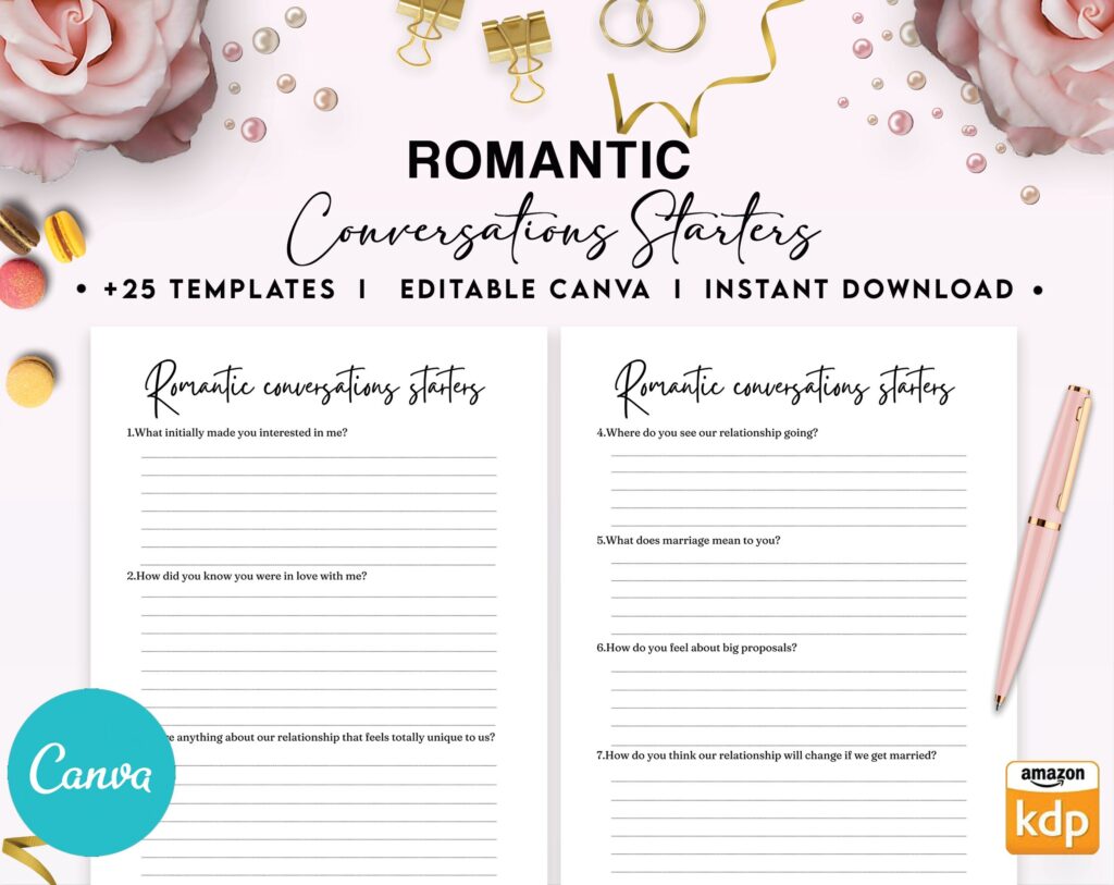 Couples & Relationship guided journal With Prompts 26 Editable Templates, 8.5×11″ Canva KDP Planner editable interiors Bundle COMMERCIAL Use