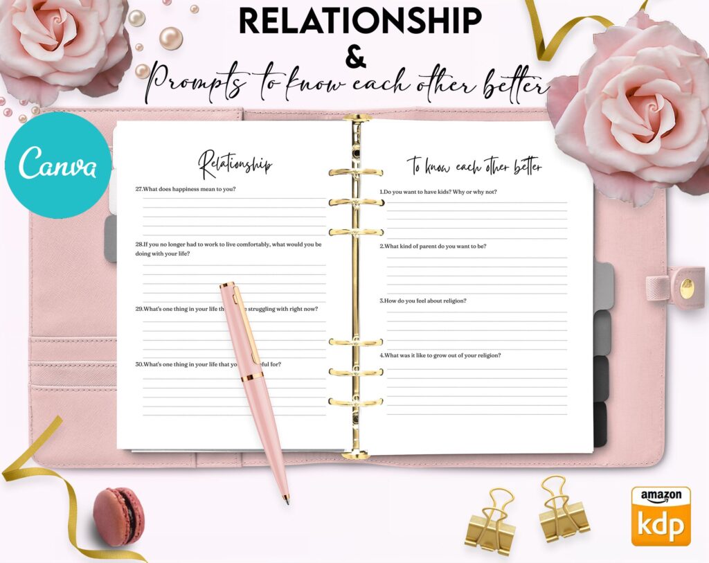 Couples & Relationship guided journal With Prompts 26 Editable Templates, 8.5×11″ Canva KDP Planner editable interiors Bundle COMMERCIAL Use