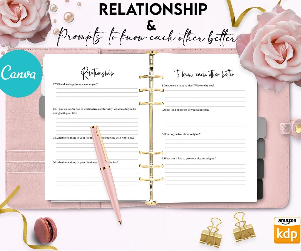 Couples & Relationship guided journal With Prompts 26 Editable Templates, 8.5×11″ Canva KDP Planner editable interiors Bundle COMMERCIAL Use