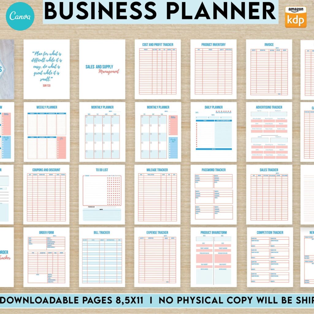 Business Planner journal 33 Editable Templates, 8.5×11″ Canva KDP Planner editable interiors Bundle COMMERCIAL Use