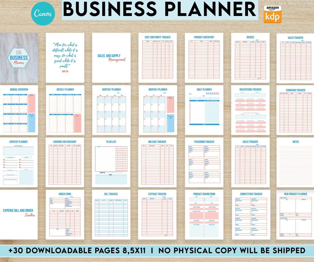 Business Planner journal 33 Editable Templates, 8.5×11″ Canva KDP Planner editable interiors Bundle COMMERCIAL Use