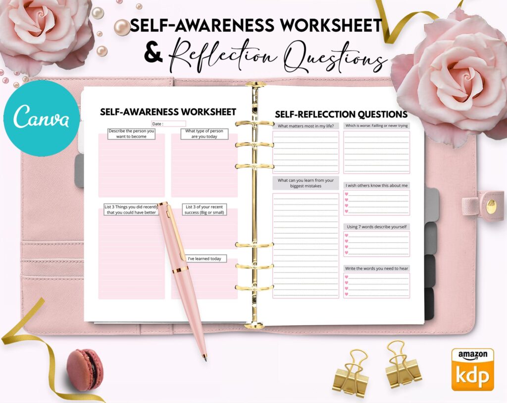 Self-confidence & self-esteem guided journal With Prompts 34 Editable Templates, 8.5×11″ Canva KDP Planner editable interiors Bundle COMMERCIAL Use