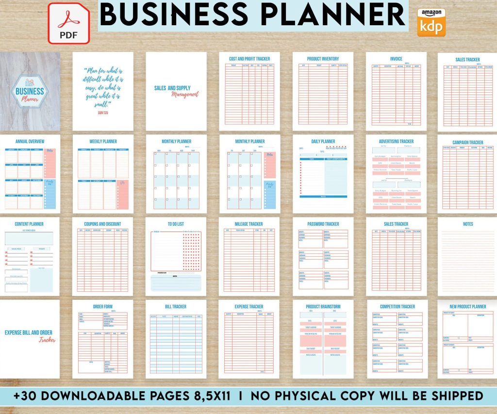 Business Planner journal 33 Pages, Business Planner journal pdf, 8.5×11″ KDP Planner PDF interiors Bundle COMMERCIAL Use