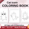 Caticorn Coloring pages book KDP interior For Kids aged 2-4 4-8, 8.5×11 PDF FILE Used as Low Content Book, Ready To Upload COMMERCIAL Use