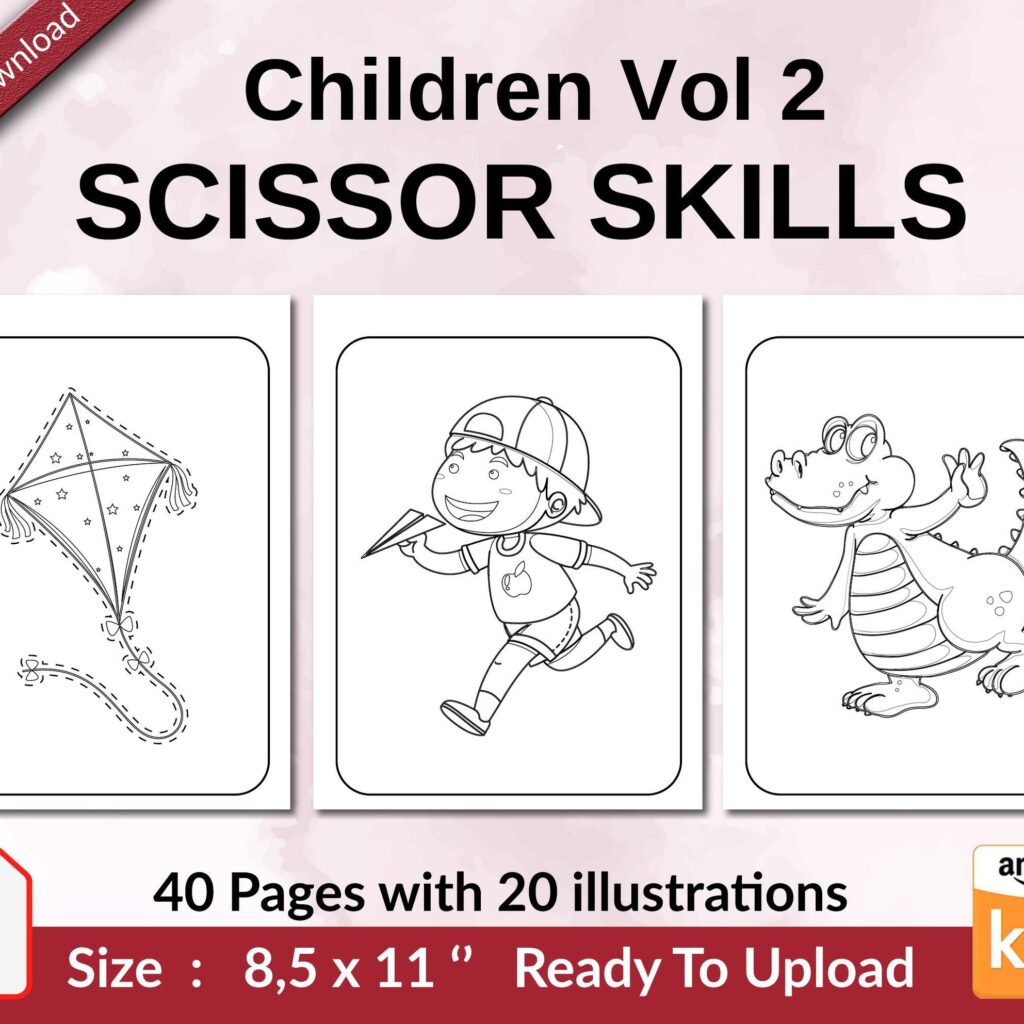 Children Vol 2 Scissor Skills KDP interior Activity book For Kids aged 2-4 4-8, size 8.5×11 inch PDF FILE Used as Low Content Book, Ready To Upload COMMERCIAL Use