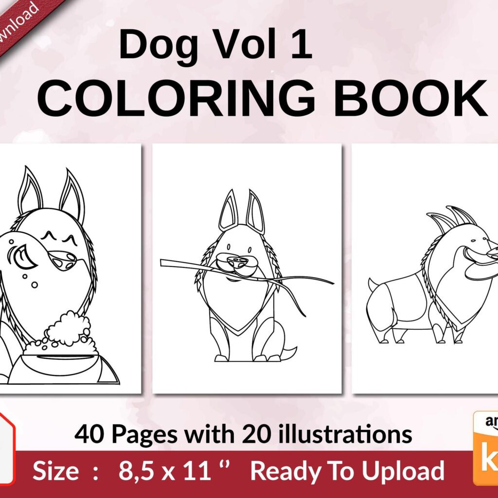 Dog Vol 1 Coloring book KDP interior For Kids aged 2-4 4-8, 8.5×11 PDF FILE Used as Low Content Book, Ready To Upload COMMERCIAL Use