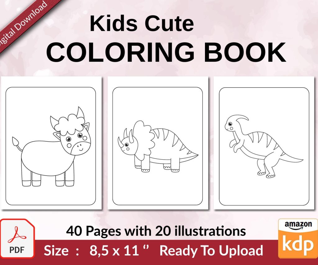 Kids Cute Coloring book KDP interior For Kids aged 2-4 4-8, 8.5×11 PDF FILE Used as Low Content Book, Ready To Upload COMMERCIAL Use