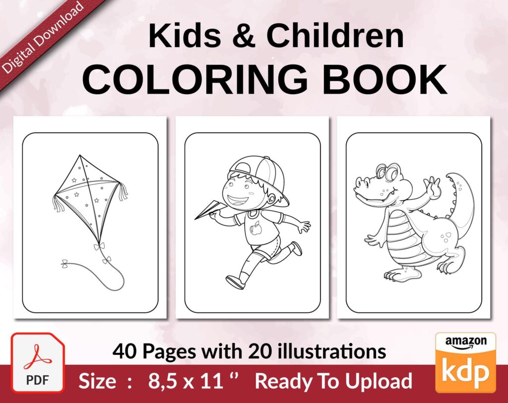 Kids & Children Coloring book KDP interior For Kids aged 2-4 4-8, 8.5×11 PDF FILE Used as Low Content Book, Ready To Upload COMMERCIAL Use