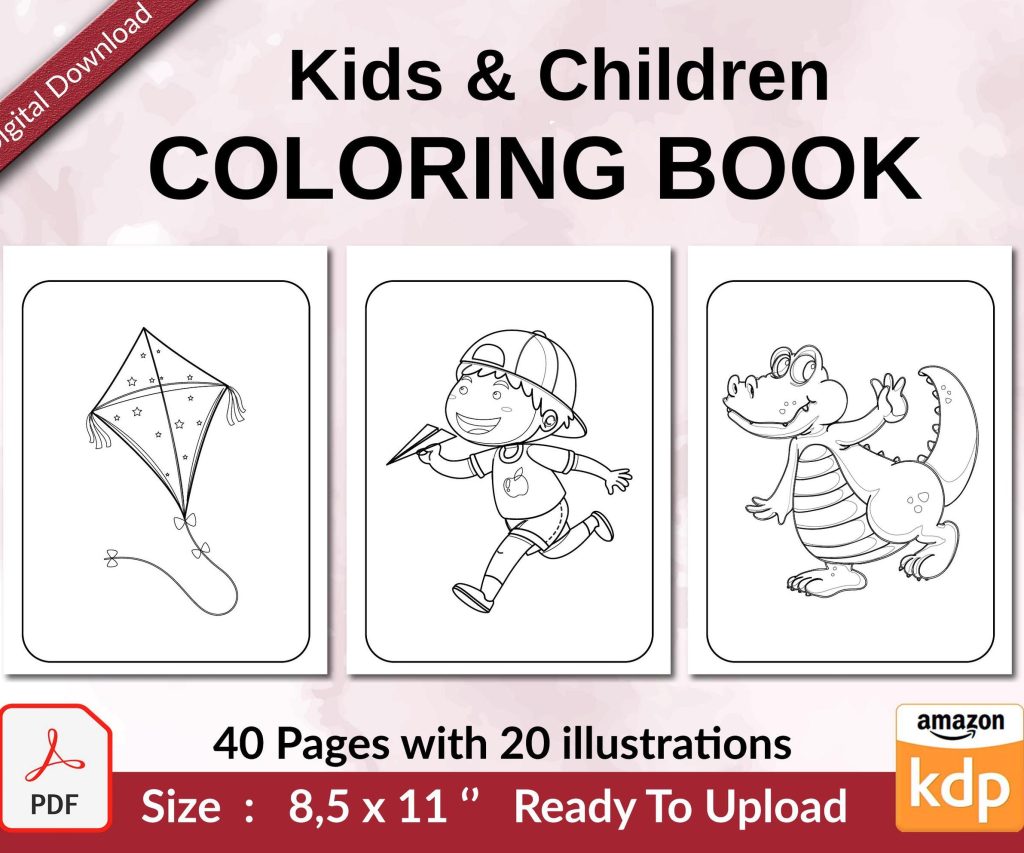 Kids & Children Coloring book KDP interior For Kids aged 2-4 4-8, 8.5×11 PDF FILE Used as Low Content Book, Ready To Upload COMMERCIAL Use