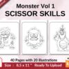 Monster Vol 1 Scissor Skills KDP interior Activity book For Kids aged 2-4 4-8, size 8.5×11 inch PDF FILE Used as Low Content Book, Ready To Upload COMMERCIAL Use