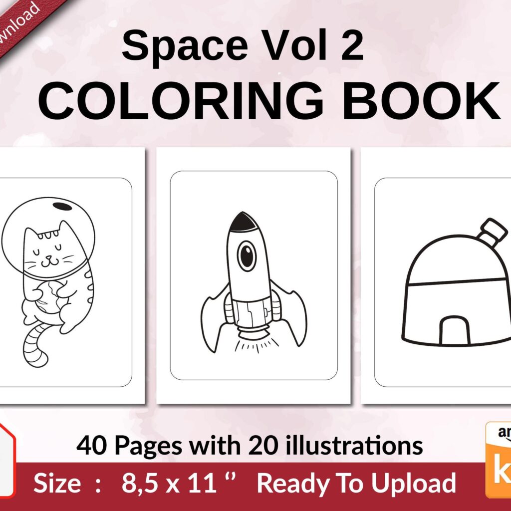 Space Vol 2 Coloring book KDP interior For Kids aged 2-4 4-8, 8.5×11 PDF FILE Used as Low Content Book, Ready To Upload COMMERCIAL Use