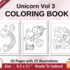 Unicorn Vol 3 Coloring book KDP interior For Kids aged 2-4 4-8, 8.5×11 PDF FILE Used as Low Content Book, Ready To Upload COMMERCIAL Use