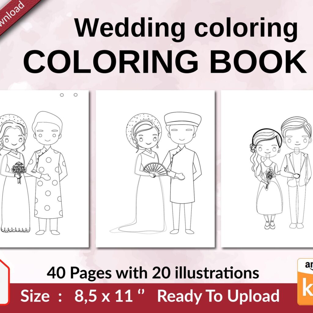 Wedding coloring Coloring book KDP interior For Kids aged 2-4 4-8, 8.5×11 PDF FILE Used as Low Content Book, Ready To Upload COMMERCIAL Use
