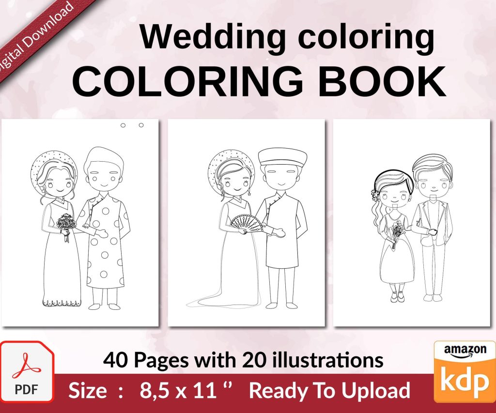 Wedding coloring Coloring book KDP interior For Kids aged 2-4 4-8, 8.5×11 PDF FILE Used as Low Content Book, Ready To Upload COMMERCIAL Use