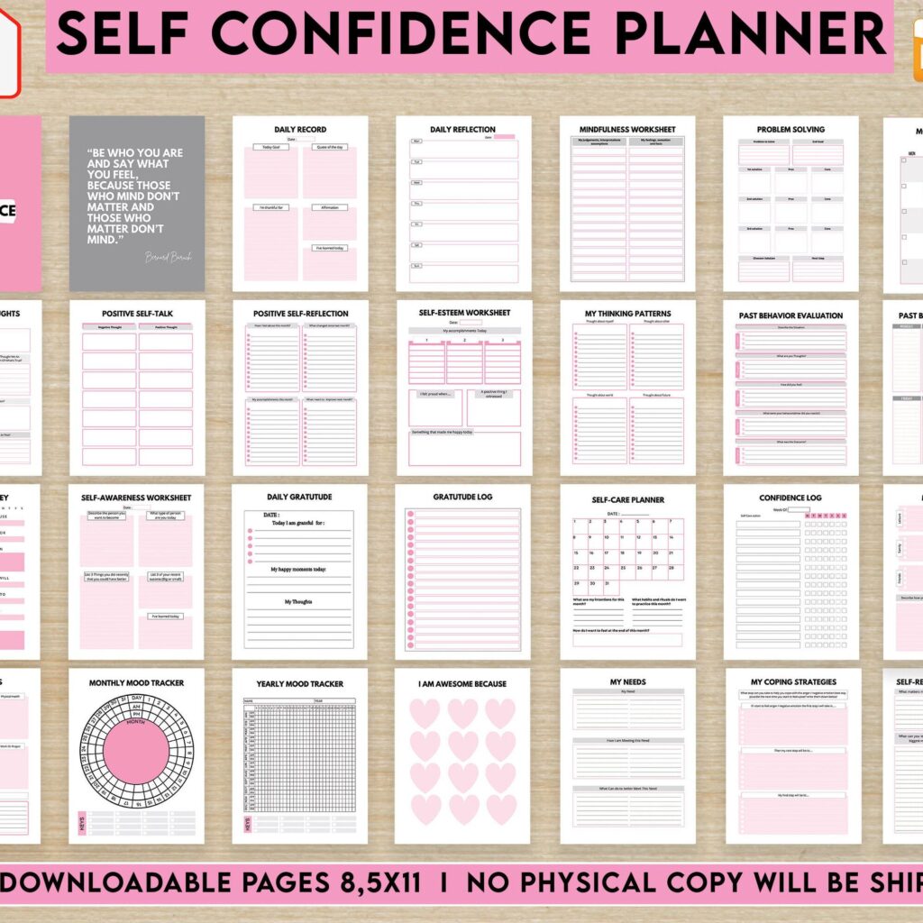 Self-confidence & self-esteem guided journal With Prompts 34 Pages PDF, 8.5×11″ KDP Planner interiors COMMERCIAL Use