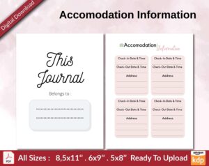 Accomodation Information KDP interior Ready To Upload, Sizes 8.5×11 6×9 5×8 inch PDF FILE Used as Amazon KDP Paperback Low Content Book, journal, Notebook, Planner, COMMERCIAL Use