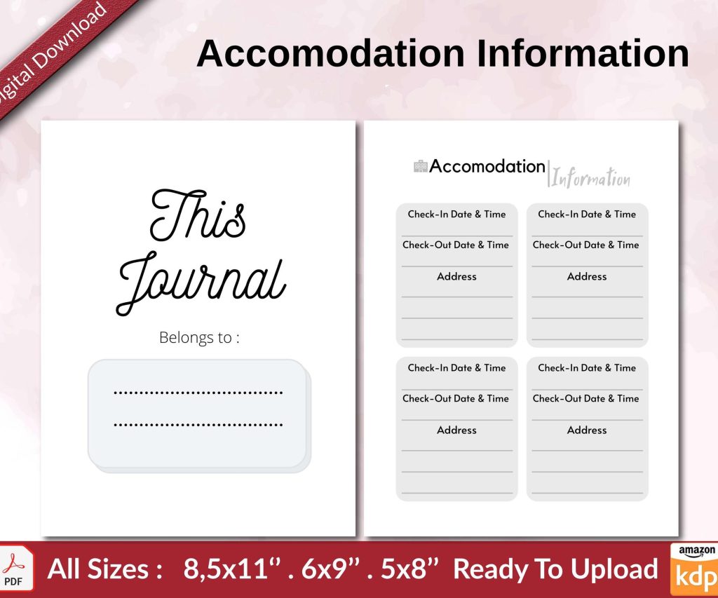 Accomodation Information KDP interior Ready To Upload, Sizes 8.5×11 6×9 5×8 inch PDF FILE Used as Amazon KDP Paperback Low Content Book, journal, Notebook, Planner, COMMERCIAL Use