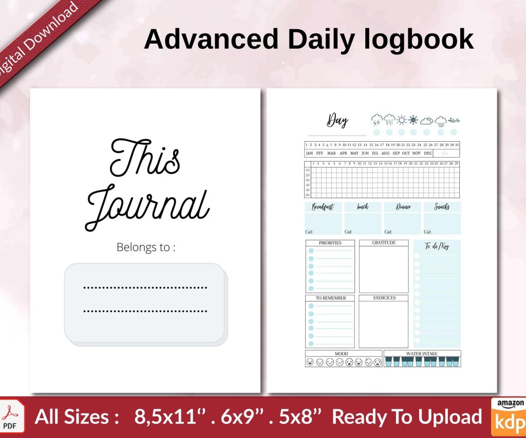 Advanced Daily logbook KDP interior Ready To Upload, Sizes 8.5×11 6×9 5×8 inch PDF FILE Used as Amazon KDP Paperback Low Content Book, journal, Notebook, Planner, COMMERCIAL Use