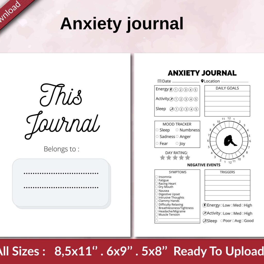 Anxiety journal KDP interior Ready To Upload, Sizes 8.5×11 6×9 5×8 inch PDF FILE Used as Amazon KDP Paperback Low Content Book, journal, Notebook, Planner, COMMERCIAL Use