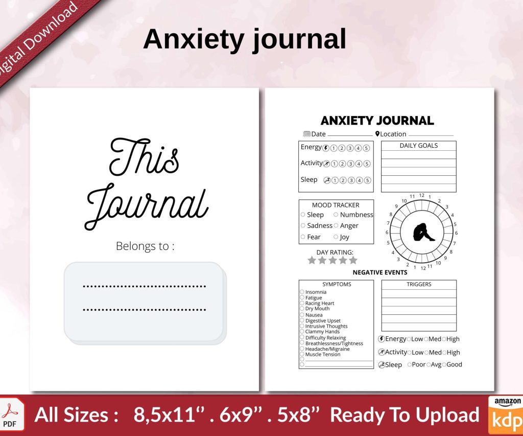 Anxiety journal KDP interior Ready To Upload, Sizes 8.5×11 6×9 5×8 inch PDF FILE Used as Amazon KDP Paperback Low Content Book, journal, Notebook, Planner, COMMERCIAL Use