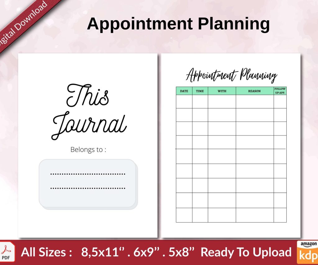 Appointment Planning KDP interior Ready To Upload, Sizes 8.5×11 6×9 5×8 inch PDF FILE Used as Amazon KDP Paperback Low Content Book, journal, Notebook, Planner, COMMERCIAL Use