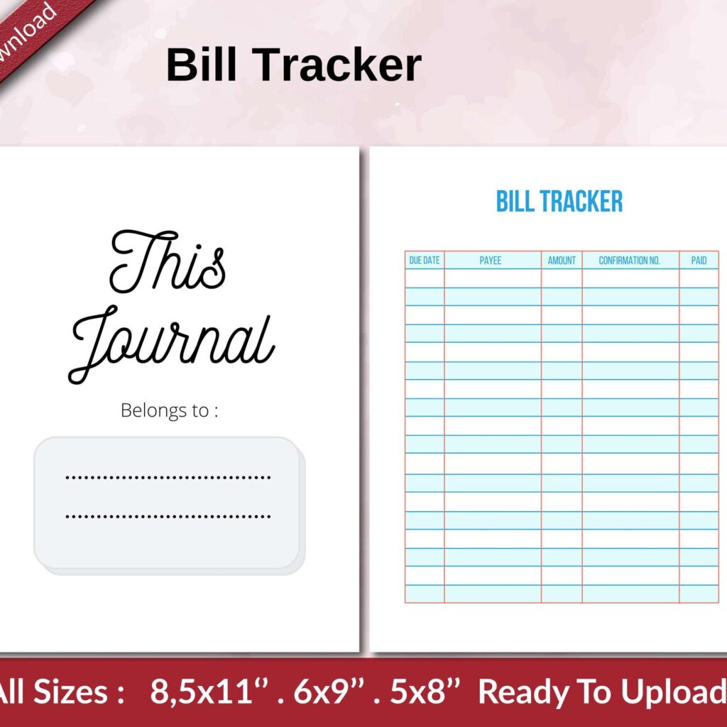 Bill Tracker KDP interior Ready To Upload, Sizes 8.5×11 6×9 5×8 inch PDF FILE Used as Amazon KDP Paperback Low Content Book, journal, Notebook, Planner, COMMERCIAL Use