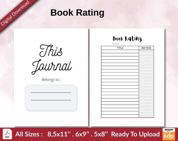 Book Rating KDP interior Ready To Upload, Sizes 8.5×11 6×9 5×8 inch PDF FILE Used as Amazon KDP Paperback Low Content Book, journal, Notebook, Planner, COMMERCIAL Use