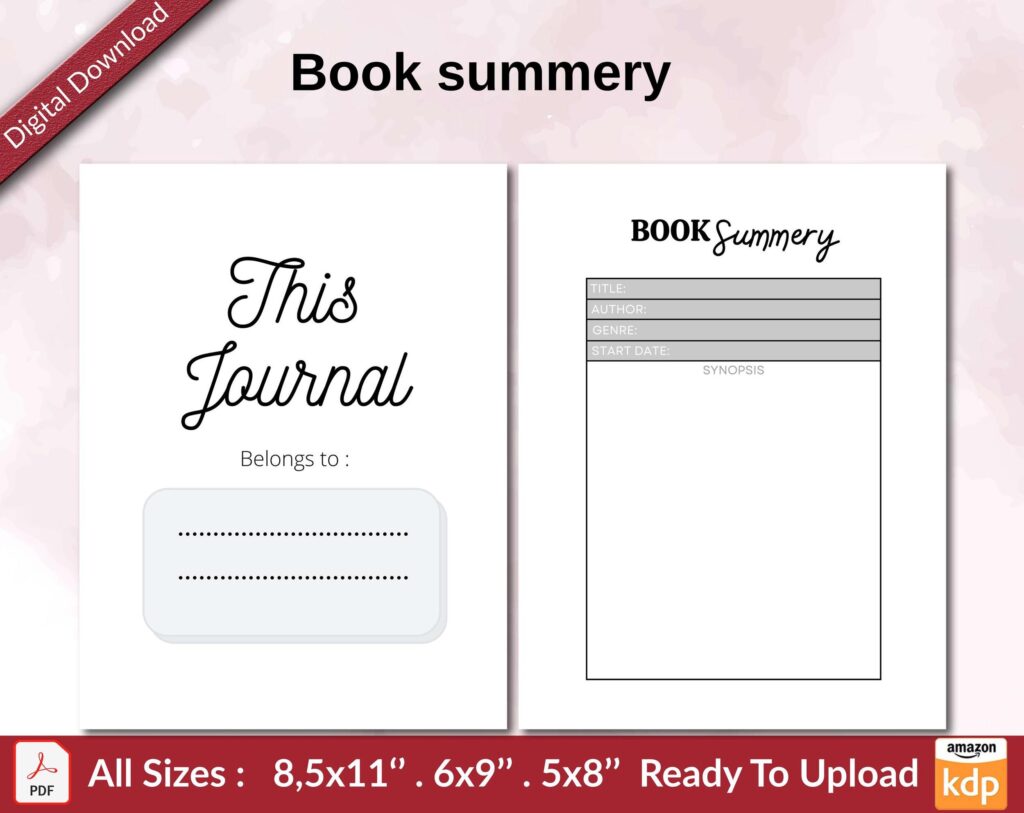 Book summery KDP interior Ready To Upload, Sizes 8.5×11 6×9 5×8 inch PDF FILE Used as Amazon KDP Paperback Low Content Book, journal, Notebook, Planner, COMMERCIAL Use