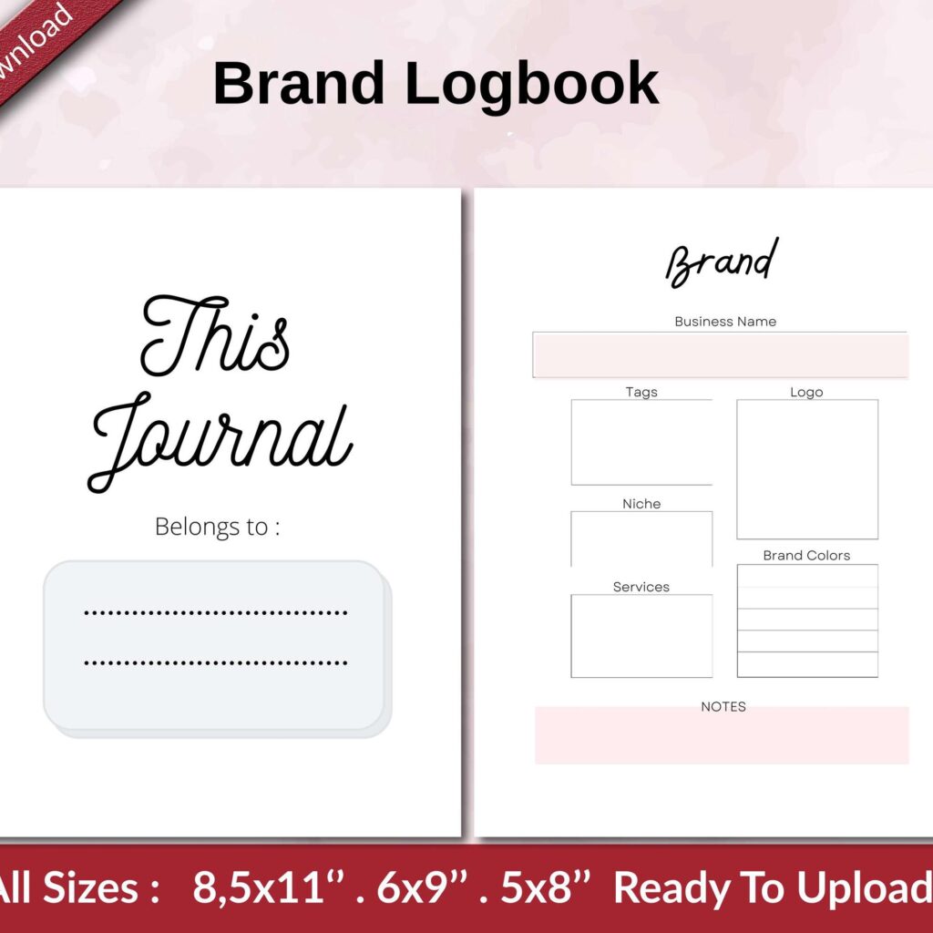 Brand Logbook KDP interior Ready To Upload, Sizes 8.5×11 6×9 5×8 inch PDF FILE Used as Amazon KDP Paperback Low Content Book, journal, Notebook, Planner, COMMERCIAL Use