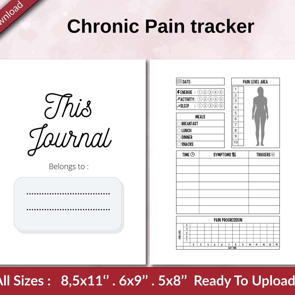 Chronic Pain tracker KDP interior Ready To Upload, Sizes 8.5×11 6×9 5×8 inch PDF FILE Used as Amazon KDP Paperback Low Content Book, journal, Notebook, Planner, COMMERCIAL Use