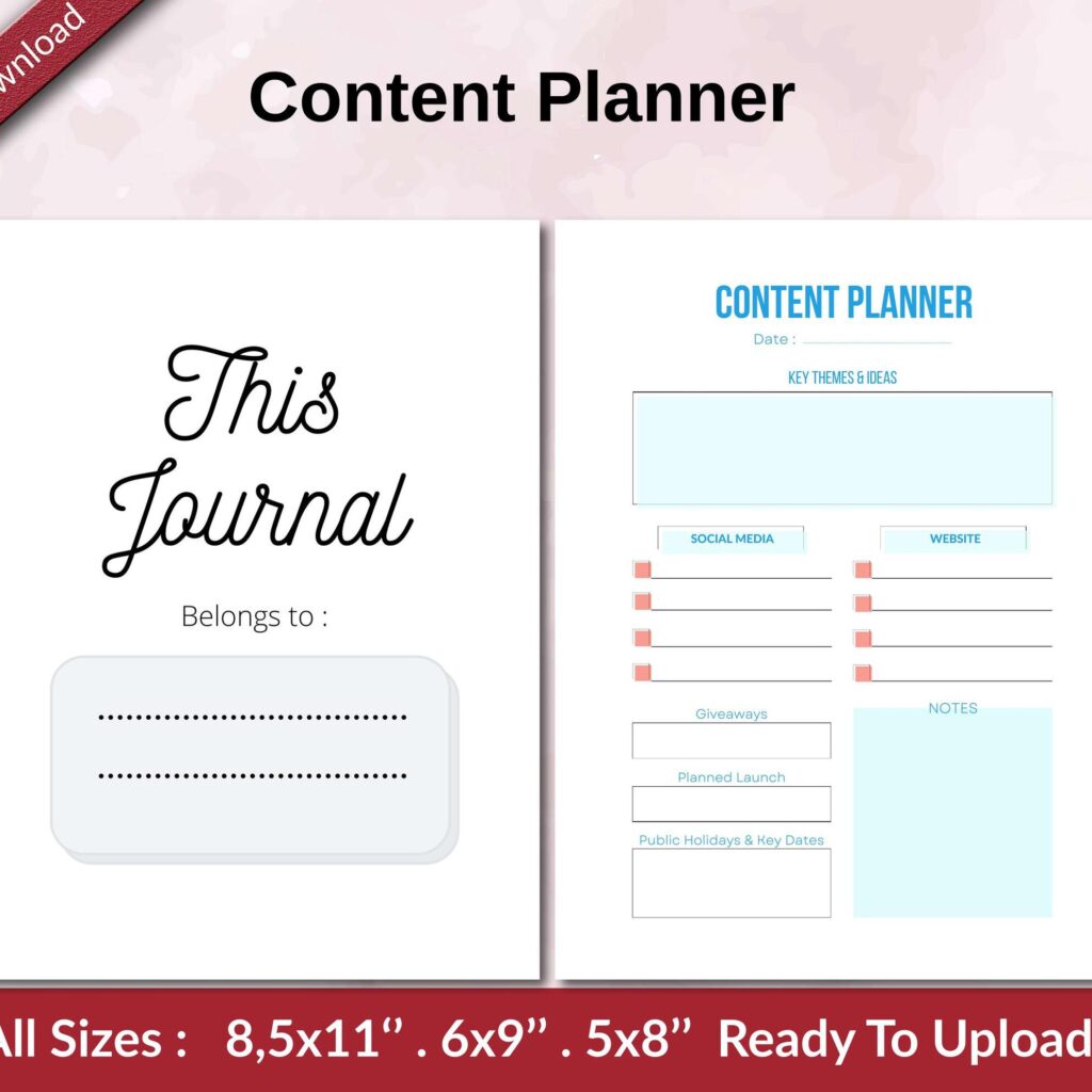Content Planner KDP interior Ready To Upload, Sizes 8.5×11 6×9 5×8 inch PDF FILE Used as Amazon KDP Paperback Low Content Book, journal, Notebook, Planner, COMMERCIAL Use