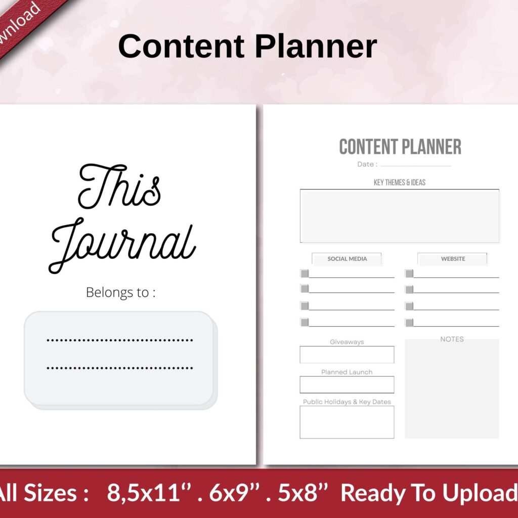 Content Planner KDP interior Ready To Upload, Sizes 8.5×11 6×9 5×8 inch PDF FILE Used as Amazon KDP Paperback Low Content Book, journal, Notebook, Planner, COMMERCIAL Use