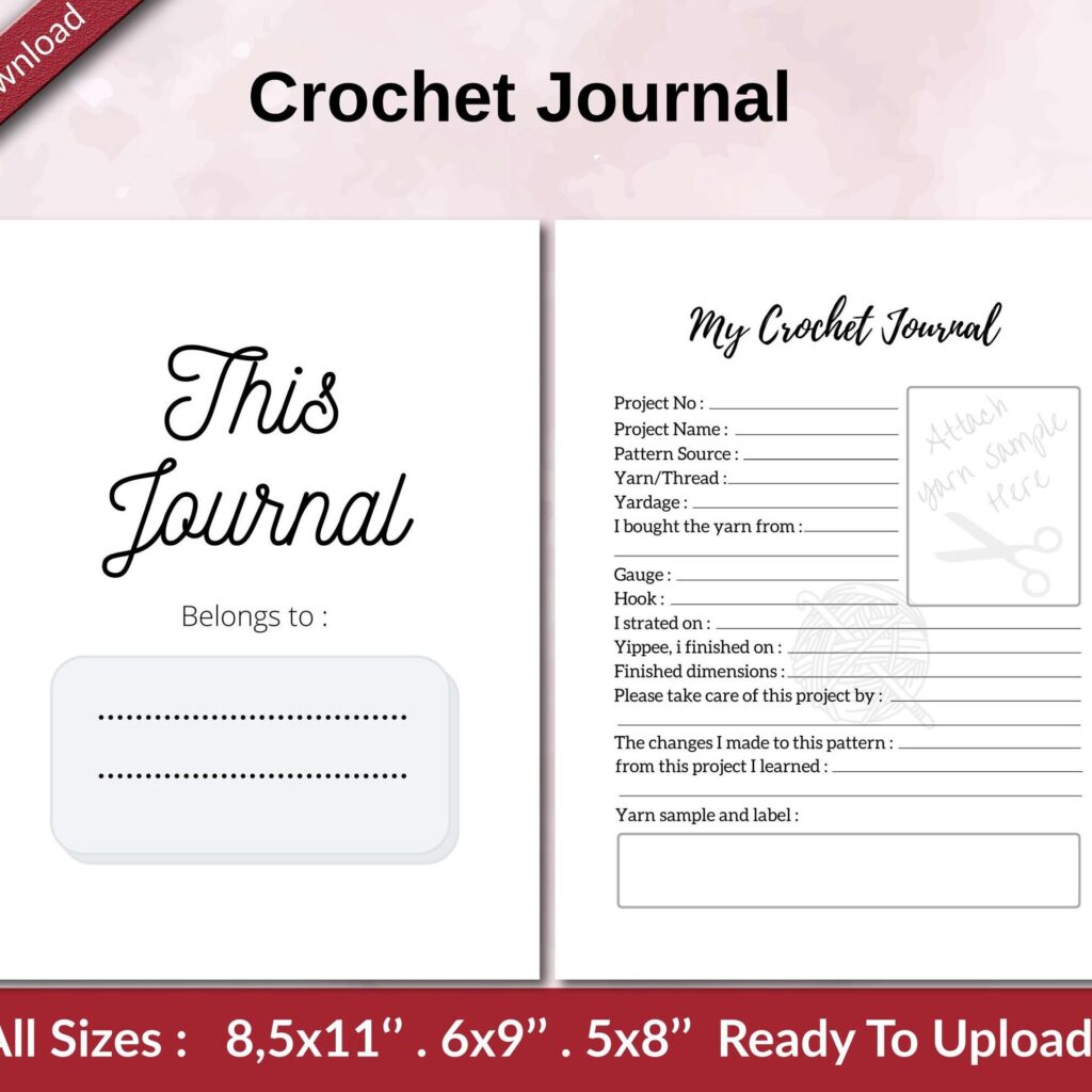 Crochet Journal KDP interior Ready To Upload, Sizes 8.5×11 6×9 5×8 inch PDF FILE Used as Amazon KDP Paperback Low Content Book, journal, Notebook, Planner, COMMERCIAL Use