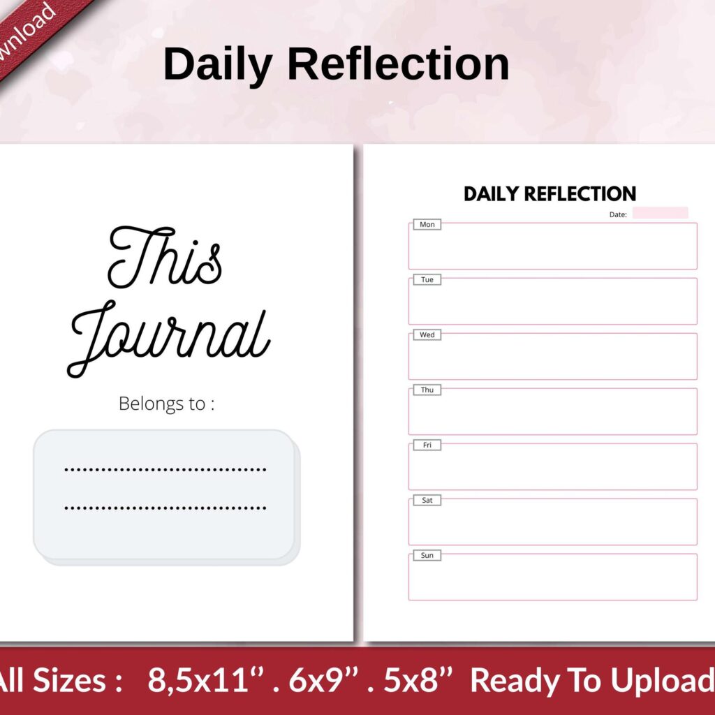 Daily Reflection KDP interior Ready To Upload, Sizes 8.5×11 6×9 5×8 inch PDF FILE Used as Amazon KDP Paperback Low Content Book, journal, Notebook, Planner, COMMERCIAL Use