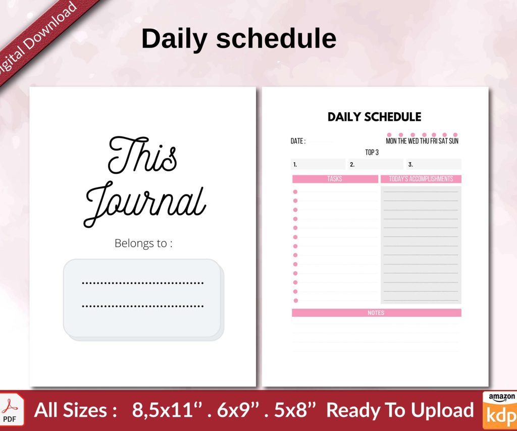 Daily schedule KDP interior Ready To Upload, Sizes 8.5×11 6×9 5×8 inch PDF FILE Used as Amazon KDP Paperback Low Content Book, journal, Notebook, Planner, COMMERCIAL Use