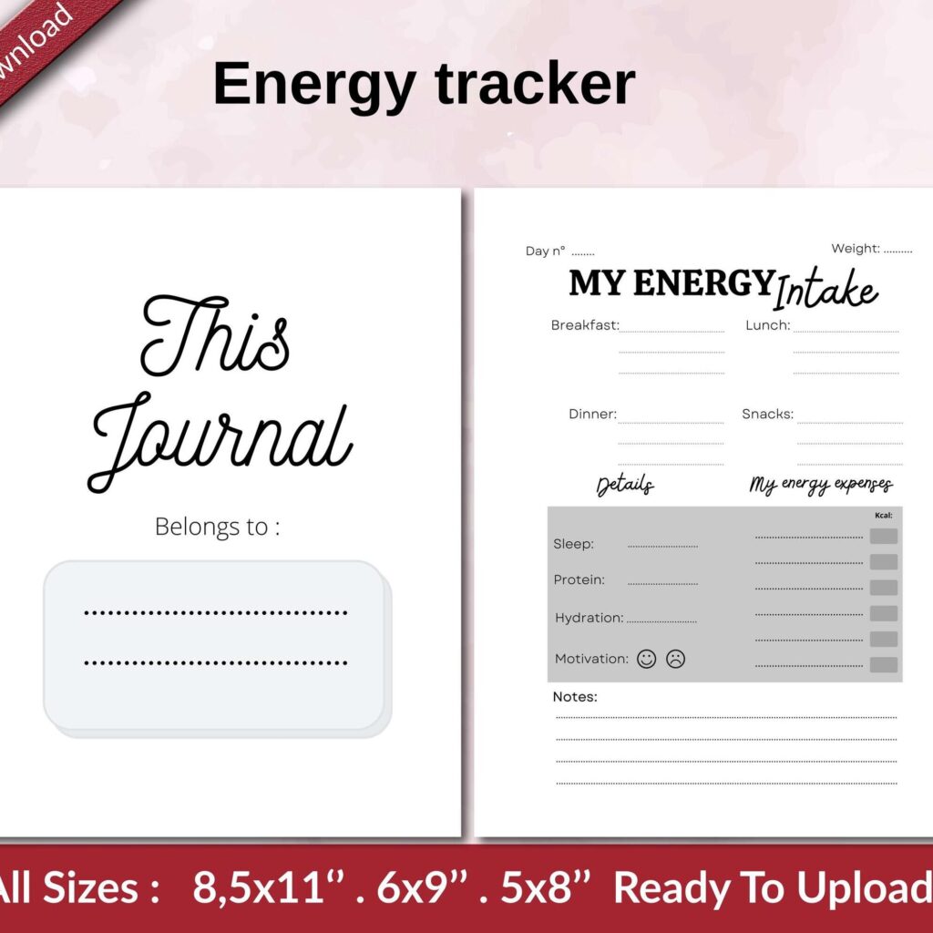 Energy tracker KDP interior Ready To Upload, Sizes 8.5×11 6×9 5×8 inch PDF FILE Used as Amazon KDP Paperback Low Content Book, journal, Notebook, Planner, COMMERCIAL Use