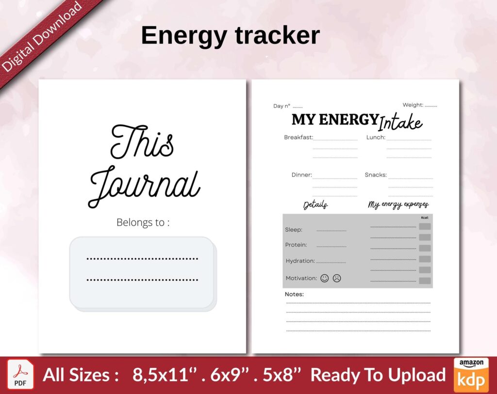 Energy tracker KDP interior Ready To Upload, Sizes 8.5×11 6×9 5×8 inch PDF FILE Used as Amazon KDP Paperback Low Content Book, journal, Notebook, Planner, COMMERCIAL Use