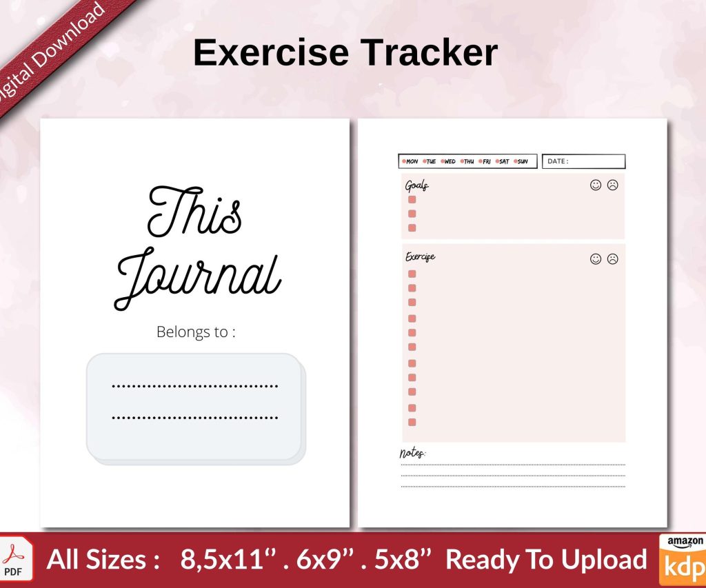 Exercise Tracker KDP interior Ready To Upload, Sizes 8.5×11 6×9 5×8 inch PDF FILE Used as Amazon KDP Paperback Low Content Book, journal, Notebook, Planner, COMMERCIAL Use