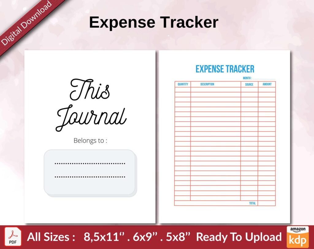 Expense Tracker KDP interior Ready To Upload, Sizes 8.5×11 6×9 5×8 inch PDF FILE Used as Amazon KDP Paperback Low Content Book, journal, Notebook, Planner, COMMERCIAL Use