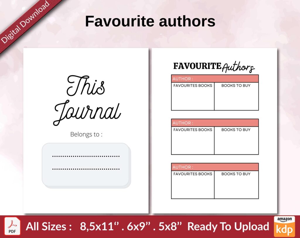 Favourite authors KDP interior Ready To Upload, Sizes 8.5×11 6×9 5×8 inch PDF FILE Used as Amazon KDP Paperback Low Content Book, journal, Notebook, Planner, COMMERCIAL Use