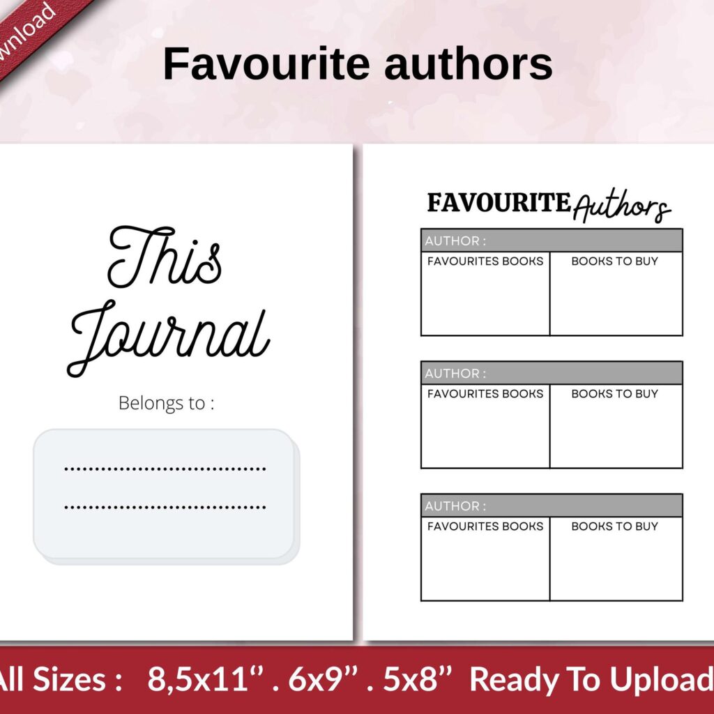 Favourite authors KDP interior Ready To Upload, Sizes 8.5×11 6×9 5×8 inch PDF FILE Used as Amazon KDP Paperback Low Content Book, journal, Notebook, Planner, COMMERCIAL Use