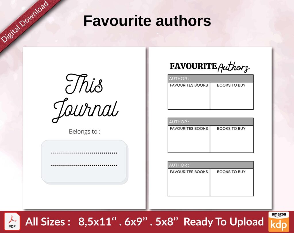 Favourite authors KDP interior Ready To Upload, Sizes 8.5×11 6×9 5×8 inch PDF FILE Used as Amazon KDP Paperback Low Content Book, journal, Notebook, Planner, COMMERCIAL Use