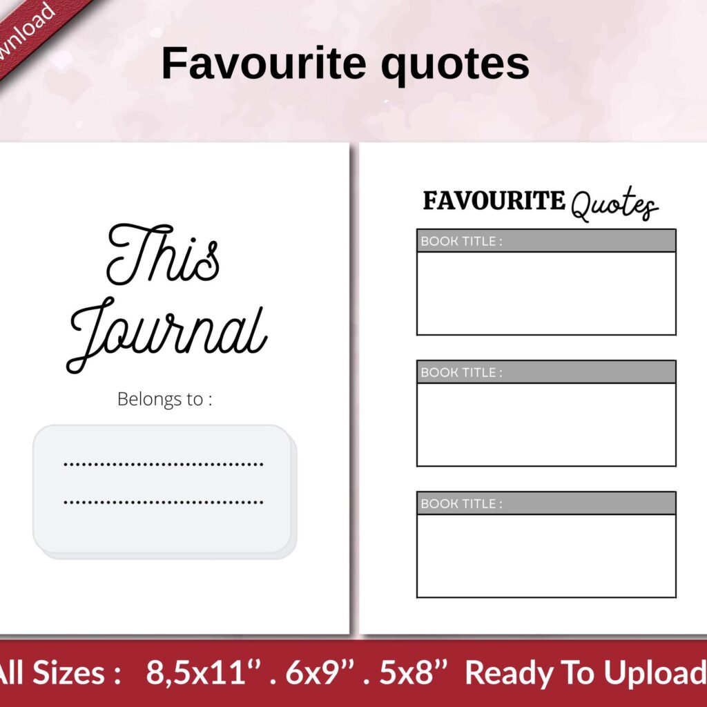 Favourite quotes KDP interior Ready To Upload, Sizes 8.5×11 6×9 5×8 inch PDF FILE Used as Amazon KDP Paperback Low Content Book, journal, Notebook, Planner, COMMERCIAL Use